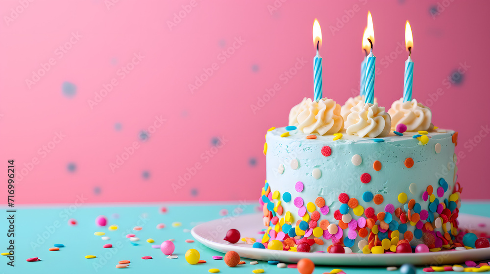 Birthday Cake With Lit Candles and Sprinkles, Celebratory Sweet Dessert Picture for Special Occasions Birthday Cake With Lit Candles and Sprinkles, Celebratory Sweet Dessert Picture for Special Occasions