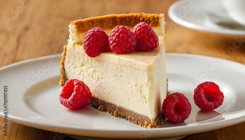 Piece of cheesecake with raspberries