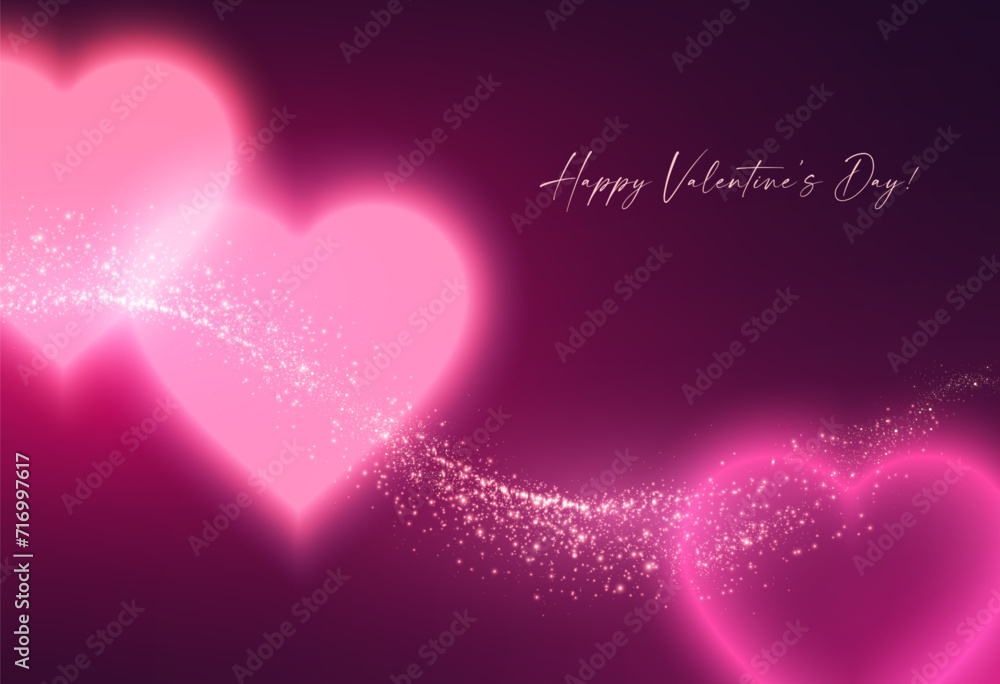 Happy Valentine's Day! Blurred hearts with neon light effect. Love, feelings and wedding background. Happy Valentine's Day! Blurred hearts with neon light effect. Love, feelings and wedding background.