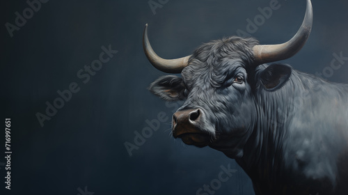 Gemälde eines Stiers / Bullen in blau-grau. Profil. Illustration photo