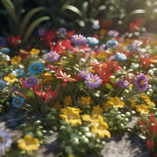 Close-Up of Sunlit Wildflowers in Lush Garden
