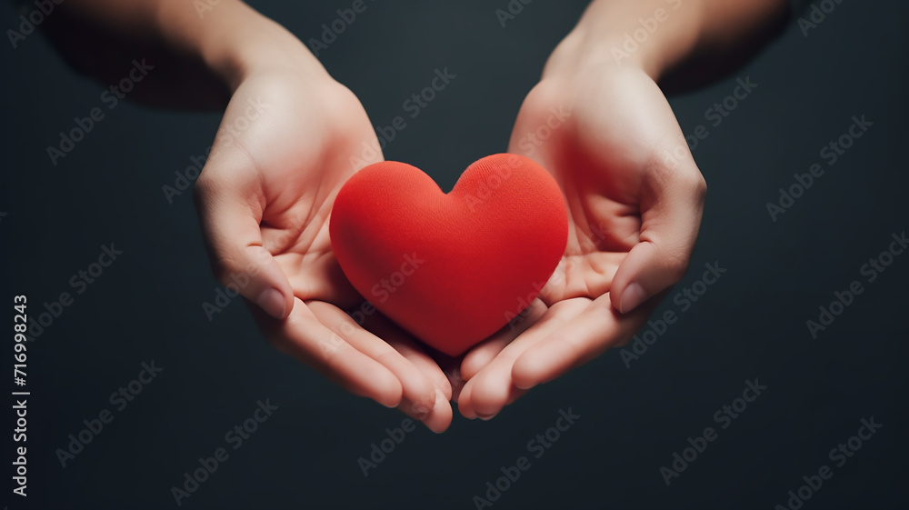 Obraz premium hands holding heart with generative ai