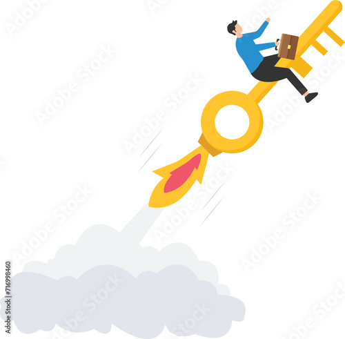 Key to success, Creative ideas to solve problems, innovation or knowledge, Unlock career potential, Hand giving creative ideas, Keyhole and golden key to unlock 