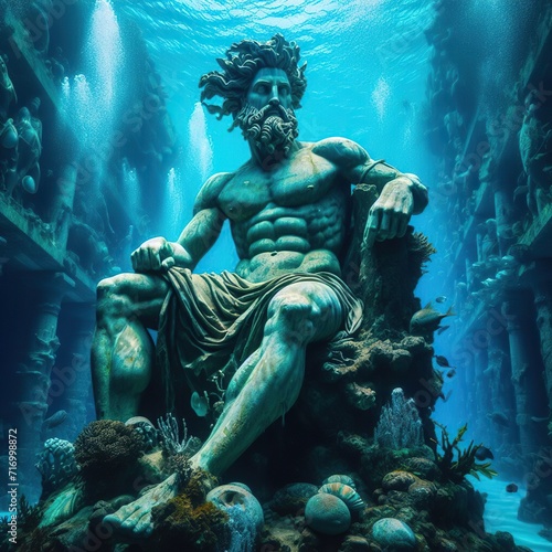 Underwater Statue, Submerged Ancient Sculpture.