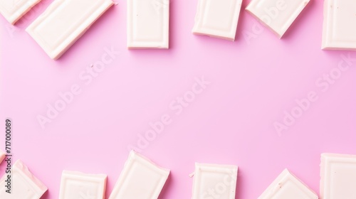 White chocolate bars on a pink background