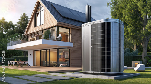 Modern building with a heat pump, Green Energy concept