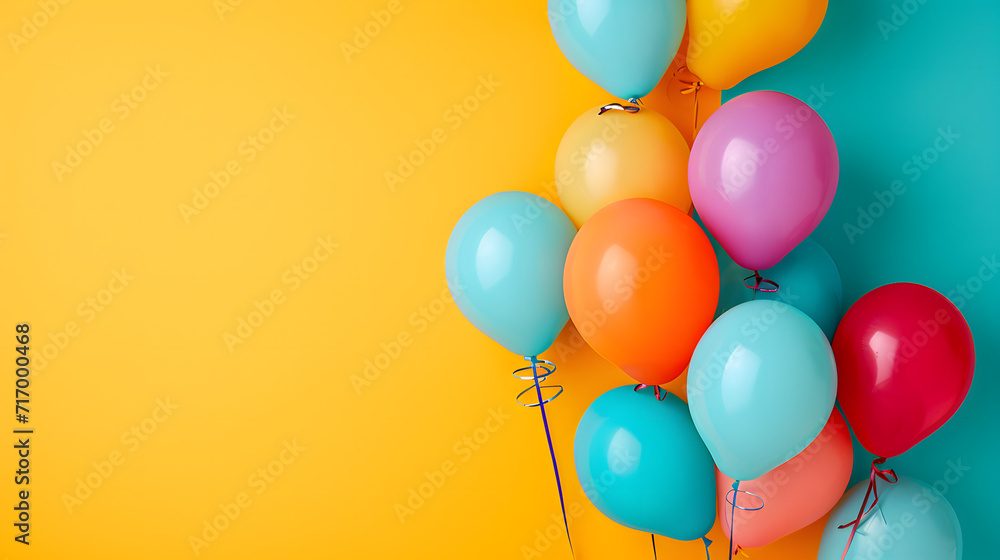Colorful Balloons Arranged on a Vibrant Yellow and Blue Background