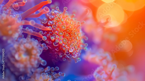 Macro shot corals, in bright colors with water drops, extreme close-up