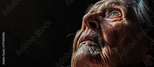 A haunting portrait of an aged woman with deep wrinkles, her skin resembling that of a terrifying animal's, as if her face were a map of her inner mammalian organs