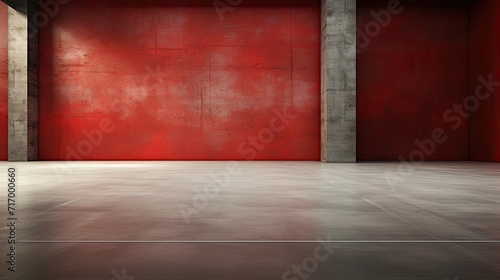 concrete floor and red empty room industrial interior 