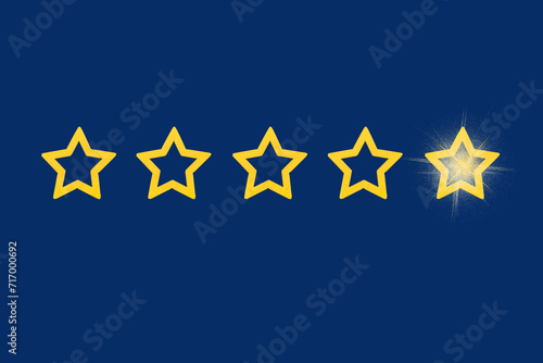 Gold, gray, silver five star shape on a blue background. The best excellent business services rating customer experience concept. Concept image of setting a five star goal. photo