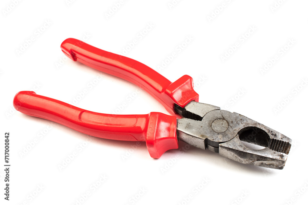 pliers red and black color on white background. Top view. pliers red and black color on white background. Top view.