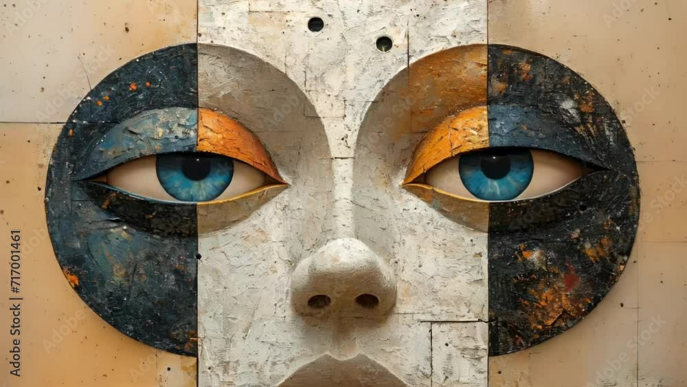 Bas Relief Sculpture with Moving Eyes. Looping. Animated Background / Wallpaper. VJ / Vtuber / Streamer Backdrop. Seamless Loop.