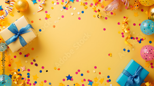 Colorful Celebration, Gift Box Surrounded by Confetti and Streamers