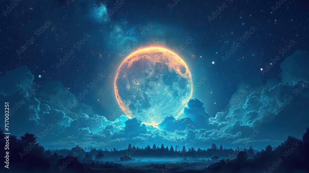 Fototapeta premium Abstract Moon Blue Sky Background, Background Banner HD