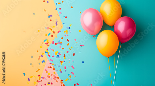 Colorful Balloons With Confetti on Blue and Yellow Background