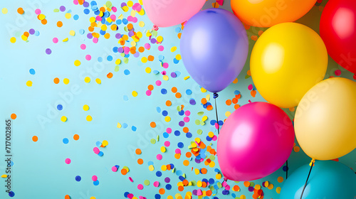 Colorful Balloons With Confetti on Blue Background