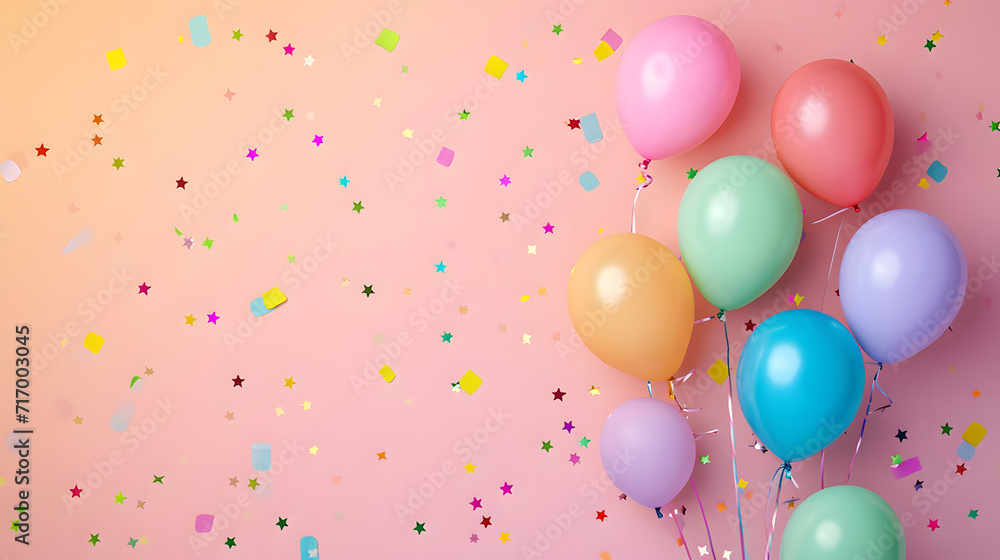 Colorful Balloons With Star Designs on a Pink Background