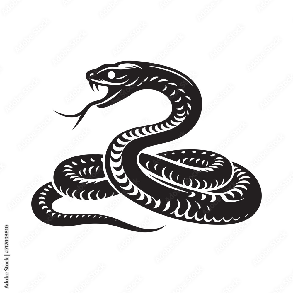 Fototapeta premium Serpent's Serenity: A Collection of Snake Silhouettes Immersed in a Serene Aura, Unveiling the Calm Essence of These Reptilian Beings - Reptile Illustration - Viper Vector 