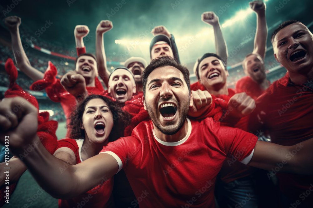 Group of soccer fans cheering their national team. Group of soccer fans cheering their national team.