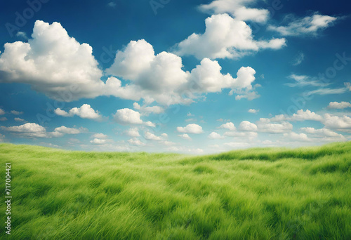 Nature s Canvas  Beautiful Grassy Fields and Summer Blue Sky with Fluffy White Clouds Dancing in the Wind     A Breathtaking Scene in Wide Format