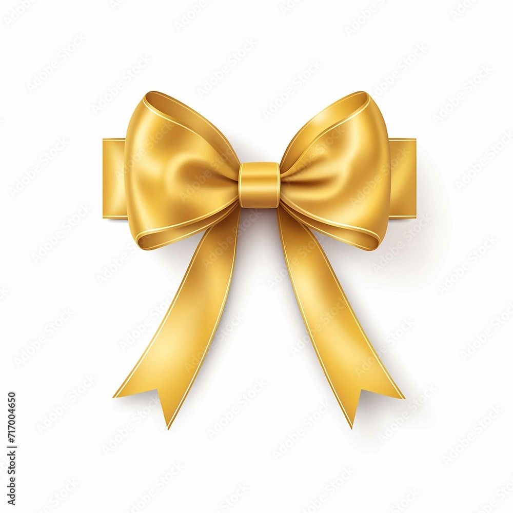 Decorative golden bow with long ribbon isolated on white background. Holiday decoration. Vector illustration Decorative golden bow with long ribbon isolated on white background. Holiday decoration. Vector illustration