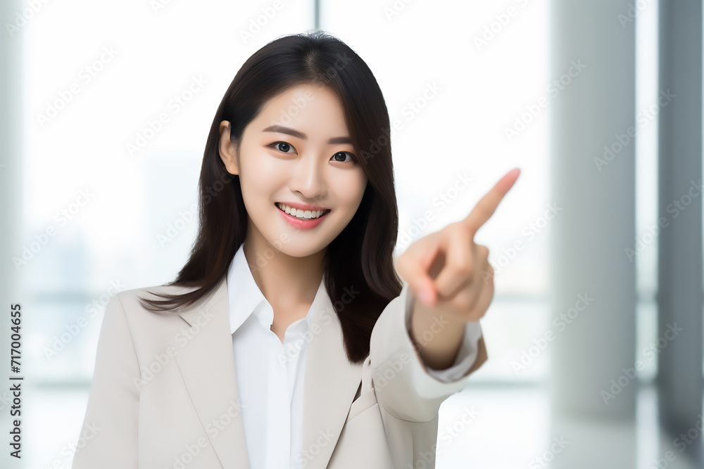 woman pointing at something with generative ai woman pointing at something with generative ai