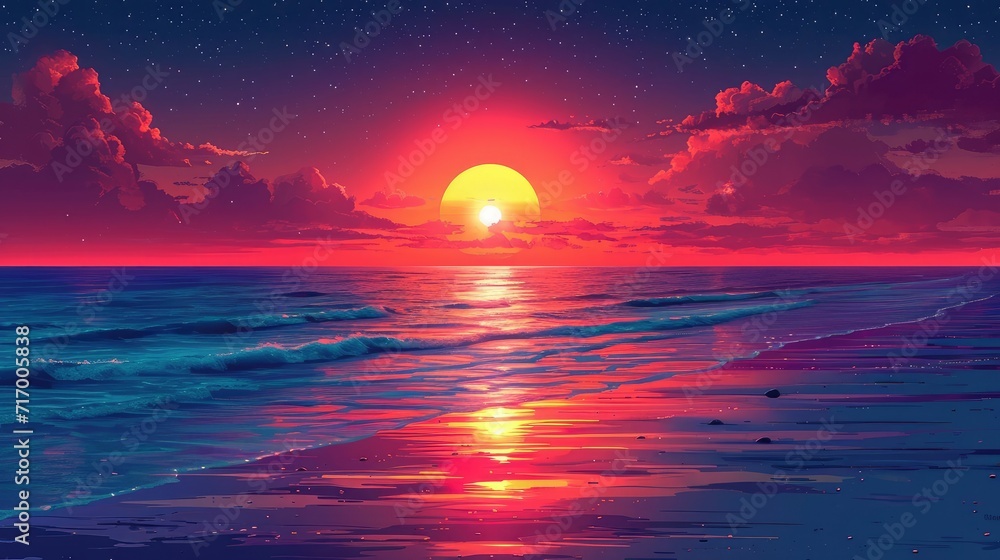 Beach Idyll Beautiful Orange Sunset Over, Background Banner HD Beach Idyll Beautiful Orange Sunset Over, Background Banner HD