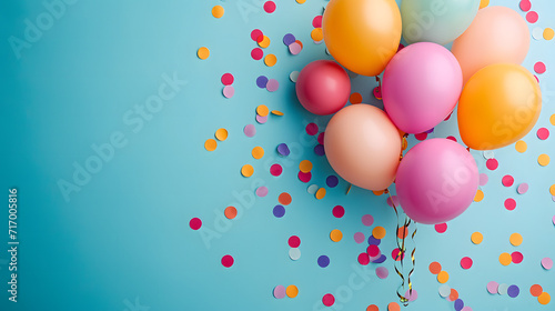 Colorful Balloons With Confetti on Blue Background