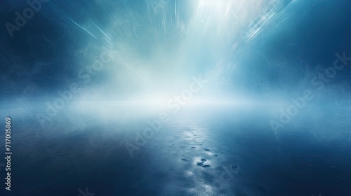 Dark blue background fog and light on floor. Mystical mist. smoke in dark room. Banner show product © Ilmi