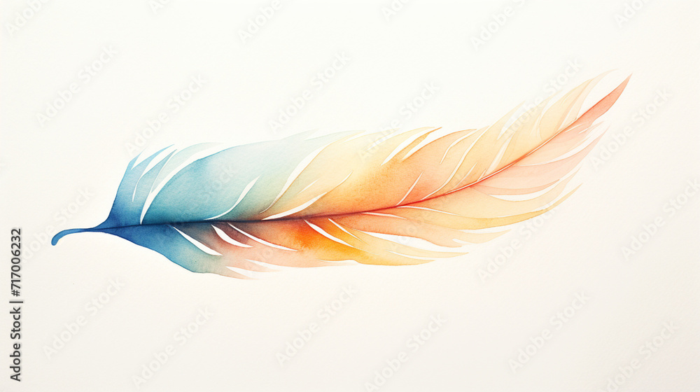 Naklejka premium A minimalist boho feather, painted with watercolor gradients created with Generative Ai