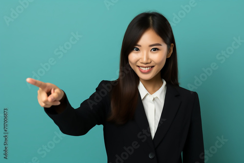 business woman pointing at something with generative ai