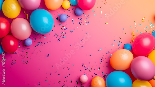 Vibrant Balloons and Confetti on a Pink Background
