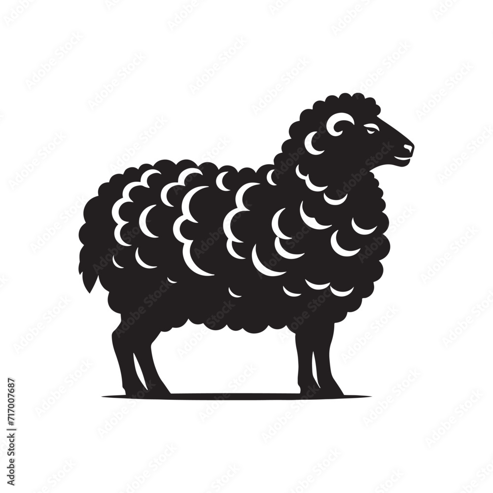 Obraz premium Bucolic Ballet: Sheep Silhouettes Performing a Bucolic Ballet on Nature's Verdant Stage - Sheep Illustration - Sheep Vector 