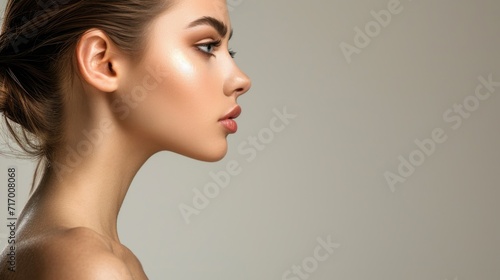 Elegant Female Neck and Jawline on Beige Background, Beauty Concept