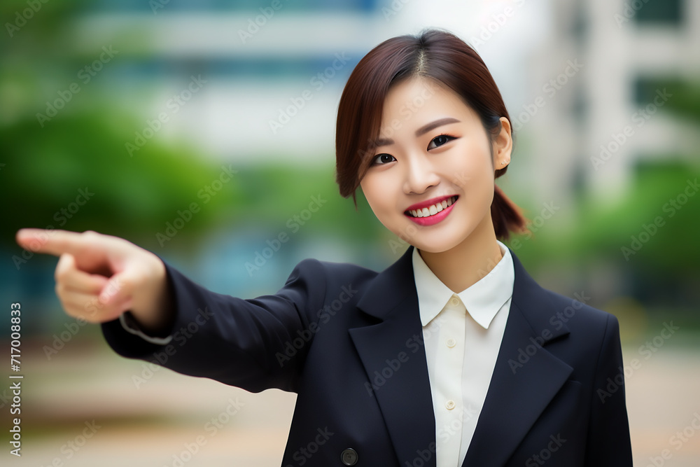 business woman pointing at something with generative ai business woman pointing at something with generative ai