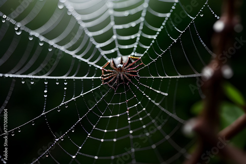 A macro shot of raindrops on a spider web