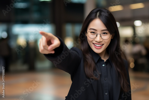 business woman pointing at something with generative ai