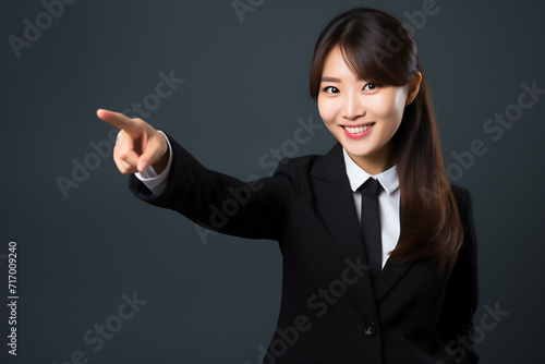 business woman pointing at something with generative ai