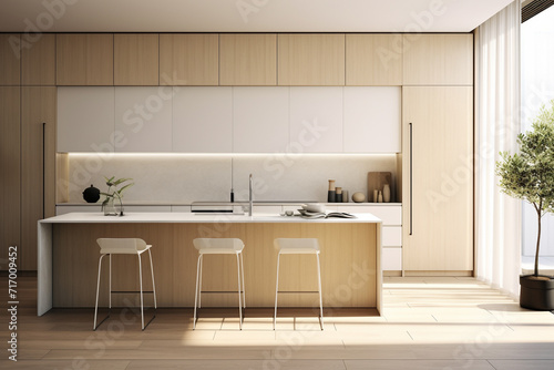 Minimalist Modern Kitchen with Wood Accents.