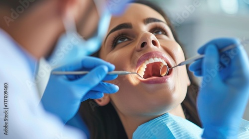 Dental Check-up: Patient Receiving a Routine Examination from Dentist