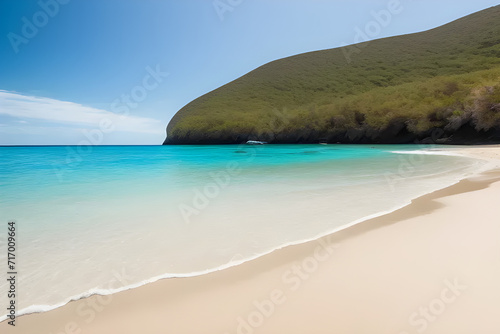 A secluded beach with clear blue water and golden sand © Iskandar