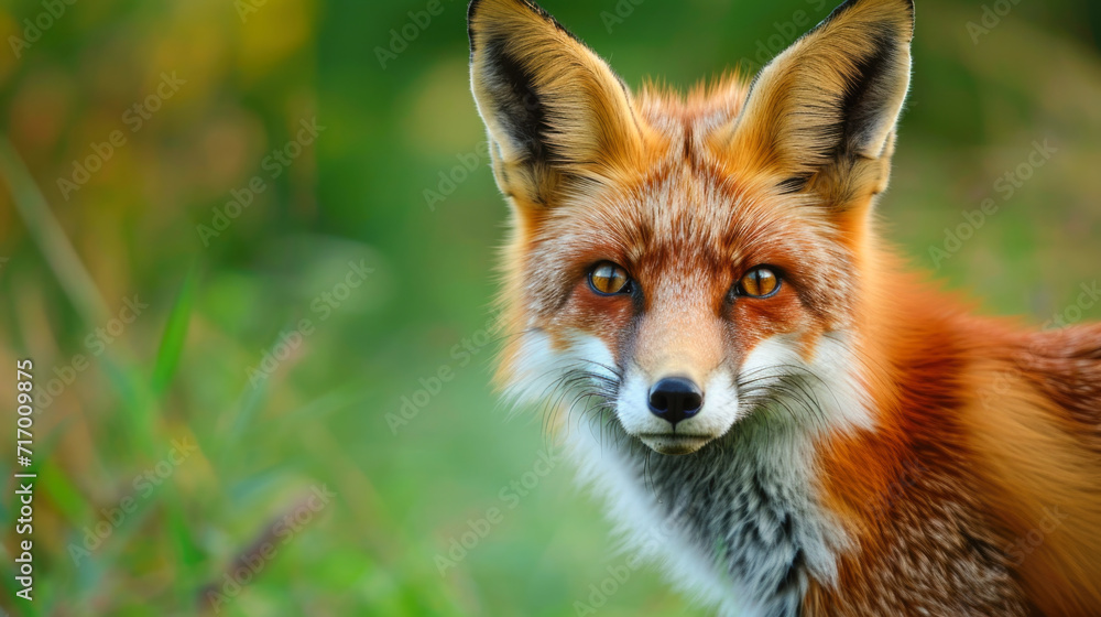 Captivating Red Fox in the Wild with Green Background Captivating Red Fox in the Wild with Green Background