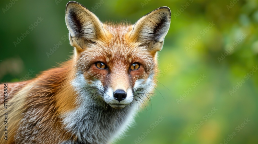 Fototapeta premium Captivating Red Fox in the Wild with Green Background