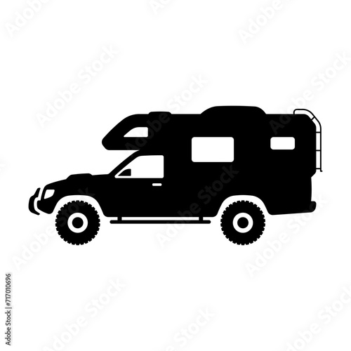 Motorhome SUV icon. Camper. Black silhouette. Side view. Vector simple flat graphic illustration. Isolated object on a white background. Isolate.