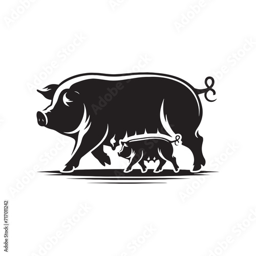 Ethereal Pork Ballet: Pig Silhouette Set Capturing the Whimsical Dance of Swine in Delightful Harmony - Pig Illustration - Pig Vector
