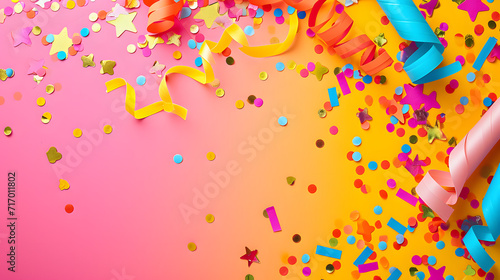Confetti, Streamers, and Streamers on Pink and Yellow Background