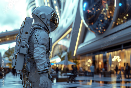 human in a space suit walkking in a modern city © ginger91