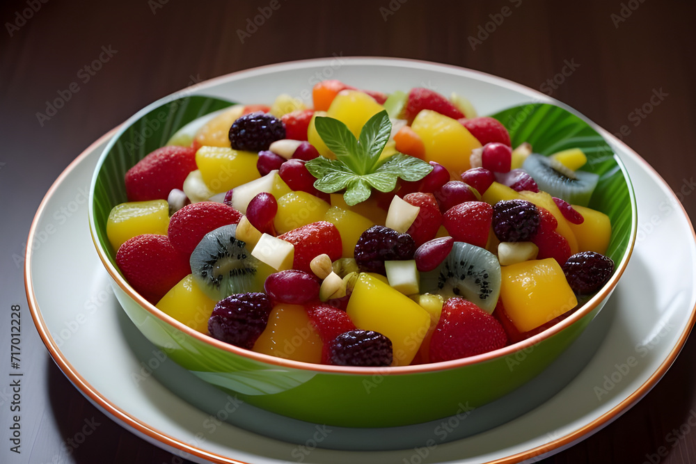 A vibrant tropical fruit salad with various fruits A vibrant tropical fruit salad with various fruits