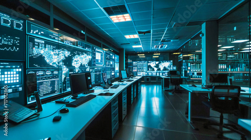 Technological Command Center: Monitoring Screens in a Modern Industrial Facility